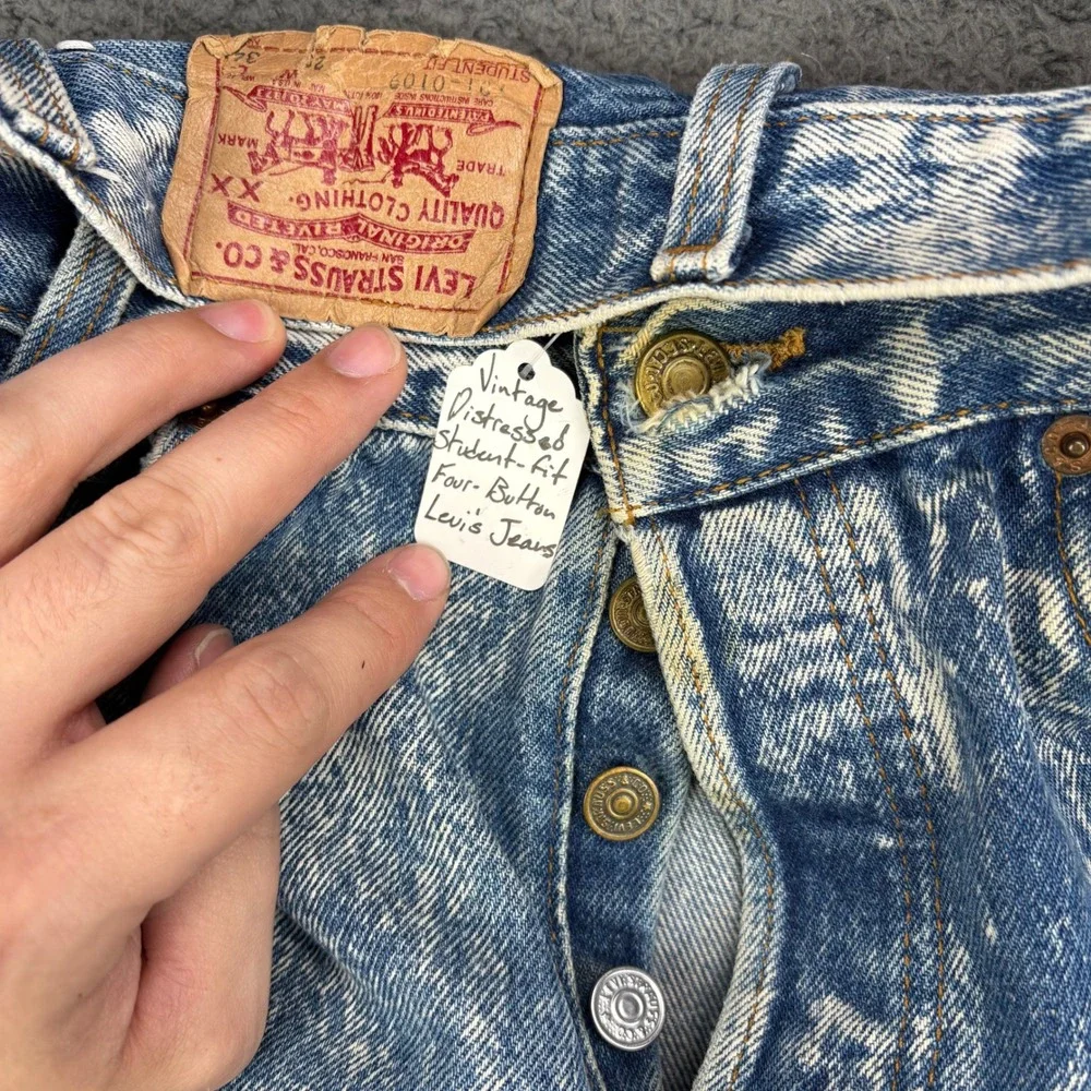 Vintage‎ Levis 501 Mens Student Fit Acid Washed Button Fly Denim Jeans 28x34